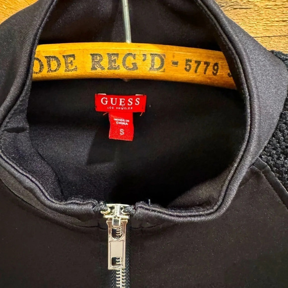 GUESS Black mesh sleeve jacket track gold Y2K retro party throwback holidays US2 - Picture 3 of 5